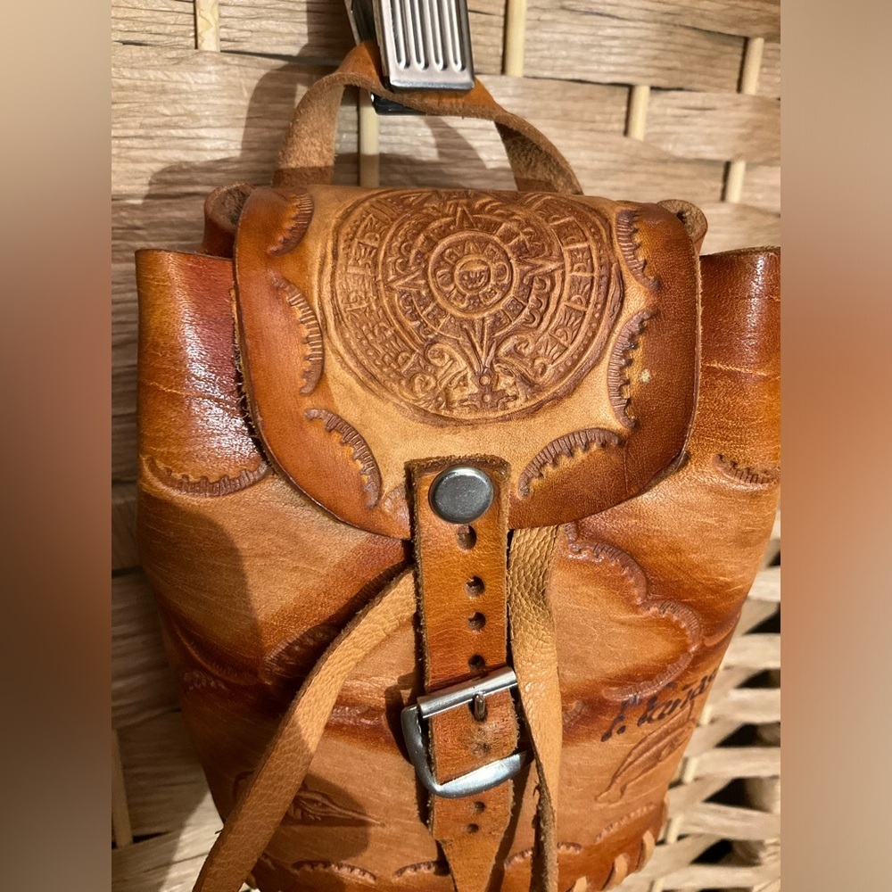 Handcrafted Aztec Leather Mini Backpack - Picture 4 of 10